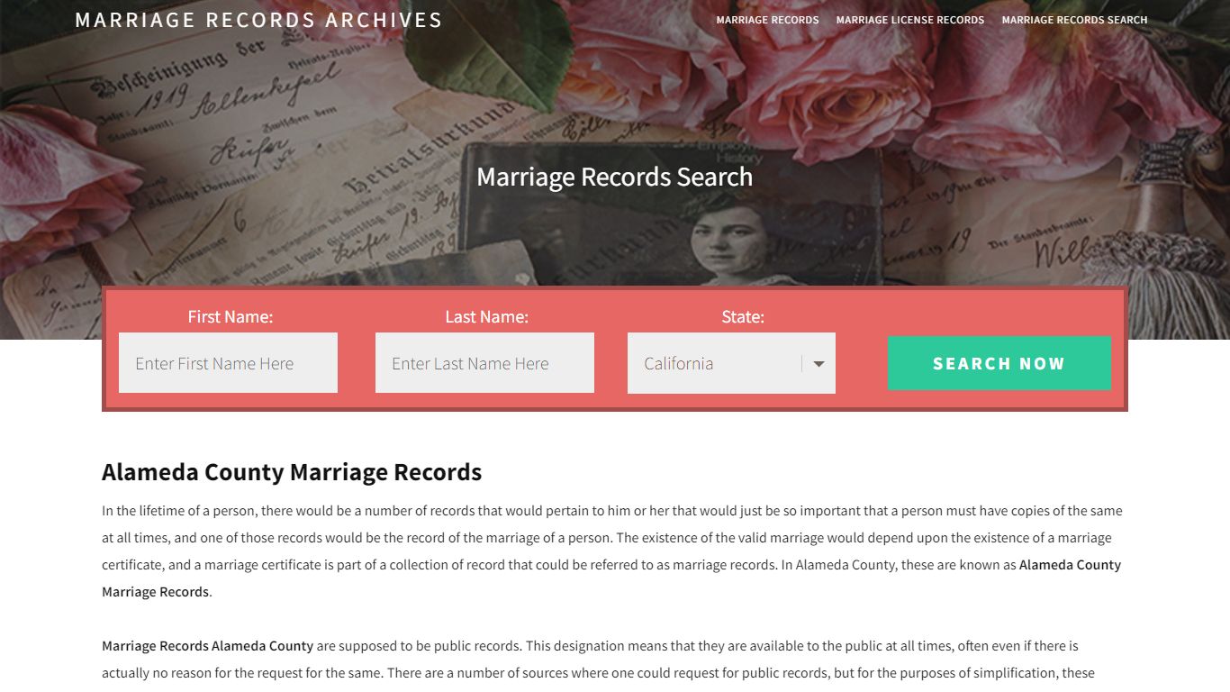 Alameda County Marriage Records | Enter Name and Search