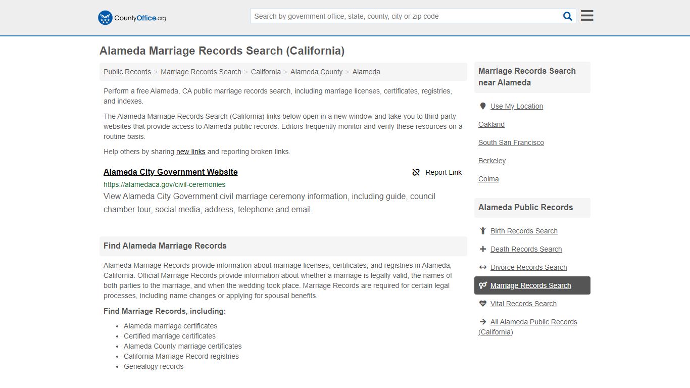 Alameda Marriage Records Search (California) - County Office